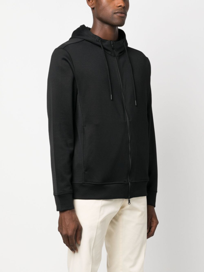 Paul & Shark Scuba-jersey Zip-up Hoodie In Black