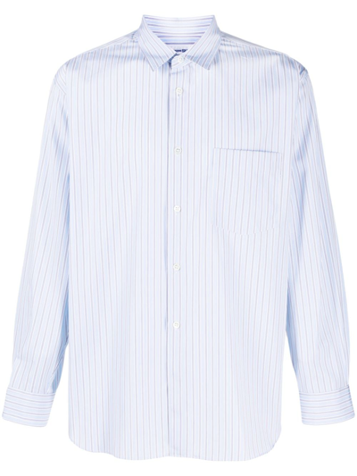 Shop Comme Des Garçons Shirt Striped Long-sleeve Cotton Shirt In Blau