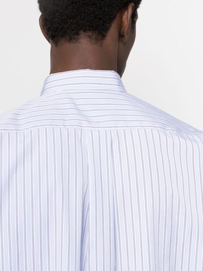 Shop Comme Des Garçons Shirt Striped Long-sleeve Cotton Shirt In Blau