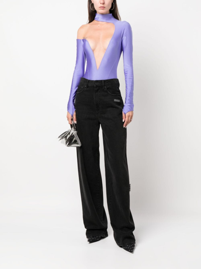 Shop Mugler Illusion Asymmetric Bodysuit Top In Violett