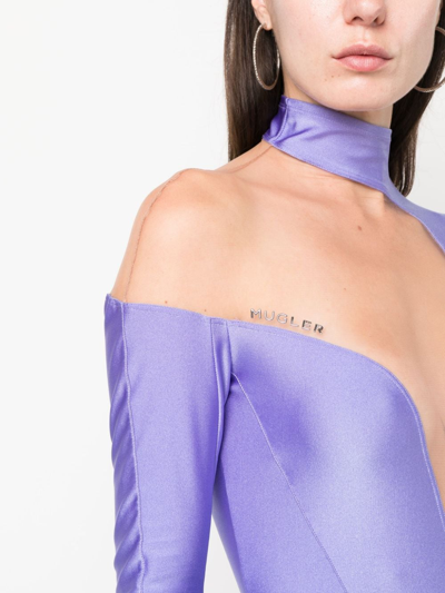 Shop Mugler Illusion Asymmetric Bodysuit Top In Violett