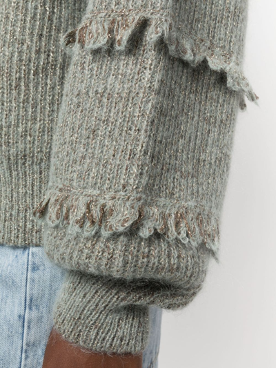 Shop Twinset Frayed-trim High-neck Jumper In Grün