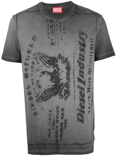Shop Diesel T-diegor-l2 Cotton T-shirt In Grau