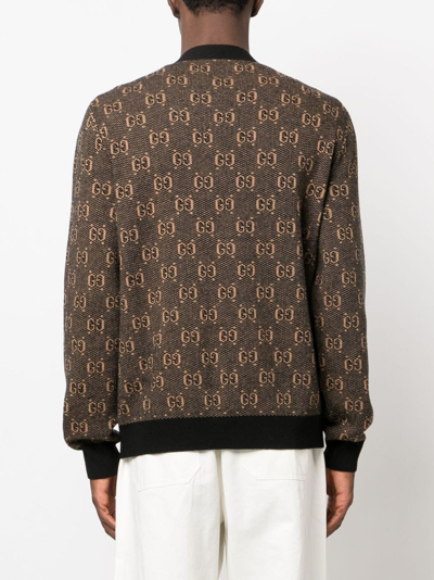 Shop Gucci Gg-jacquard Knitted Wool Cardigan In Braun