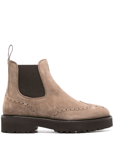 Shop Doucal's Perforated Slip-on Suede Boots In Nude