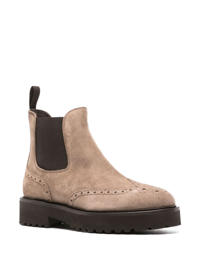 Shop Doucal's Perforated Slip-on Suede Boots In Nude