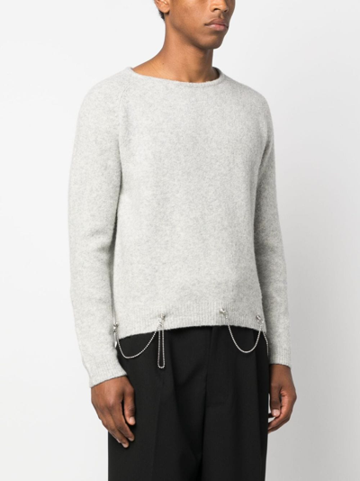 Random Identities Crystal-embellished Wool-blend Jumper In Grau