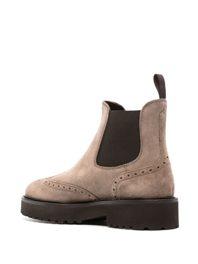 Shop Doucal's Perforated Slip-on Suede Boots In Nude