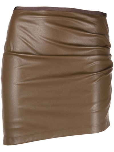 Shop Helmut Lang Ruched Asymmetric Skirt In Braun