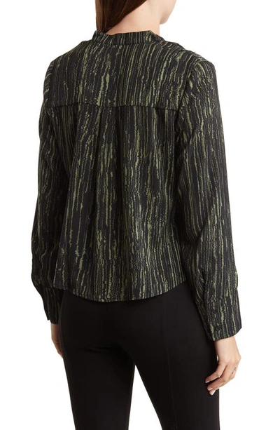 Shop Melrose And Market Shirred Long Sleeve Blouse In Black- Green Sizzle Stripe