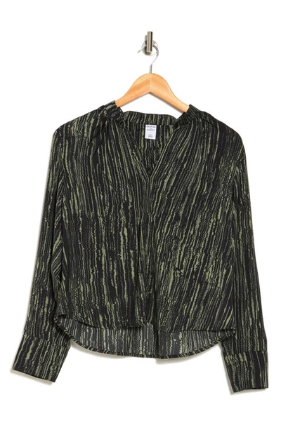 Shop Melrose And Market Shirred Long Sleeve Blouse In Black- Green Sizzle Stripe