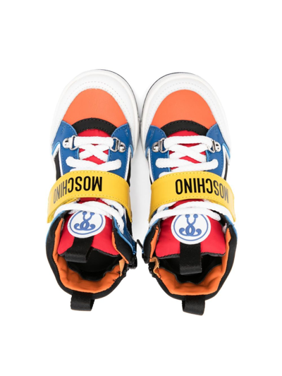 Shop Moschino Logo-print Panelled Sneakers In Blue