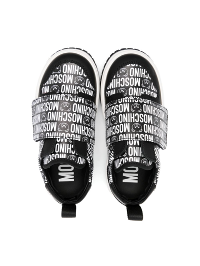 Shop Moschino Logo-print Touch-strap Sneakers In Black