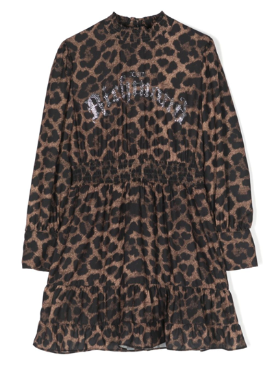 Shop John Richmond Junior Logo-embellished Leopard-print Dress In Brown