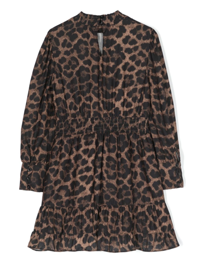 Shop John Richmond Junior Logo-embellished Leopard-print Dress In Brown