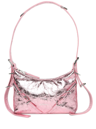 Shop Givenchy Mini Voyou Metallic-finish Bag In Pink