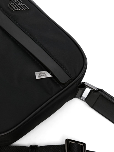 Shop Emporio Armani Enamelled Logo-plaque Crossbody Bag In Black