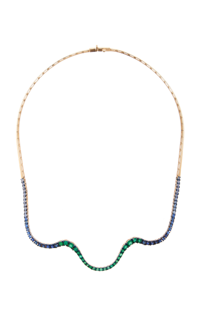 Shop Marie Mas Radiant 18k Rose Gold Emerald And Sapphire Choker In Multi