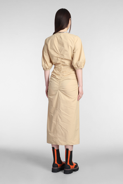Shop Ganni Dress In Beige Cotton