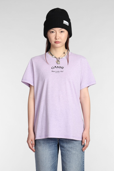 Shop Ganni T-shirt In Viola Cotton