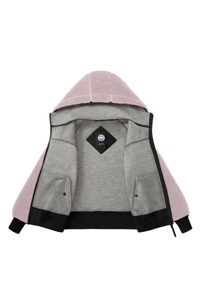 Shop Canada Goose Simcoe Bonded High Pile Fleece Hooded Wool Blend Jacket In Lucent Rose