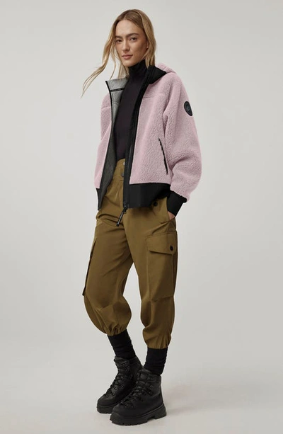 Shop Canada Goose Simcoe Bonded High Pile Fleece Hooded Wool Blend Jacket In Lucent Rose