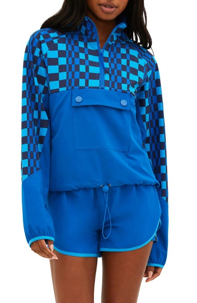 Beach Riot Atticus Moisture Wicking Pullover Jacket In Imperial Blue Check