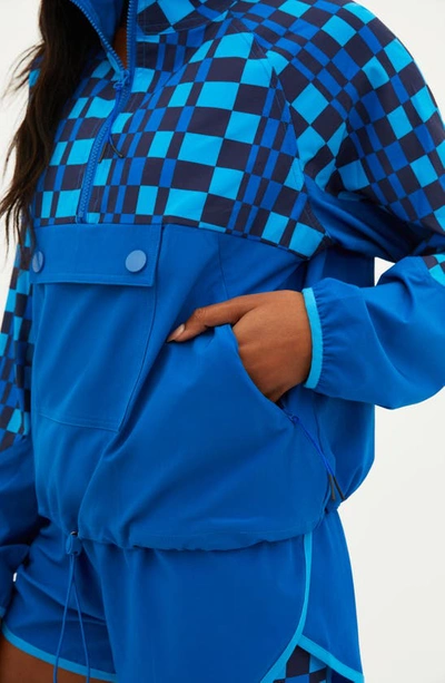Beach Riot Atticus Moisture Wicking Pullover Jacket In Imperial Blue Check