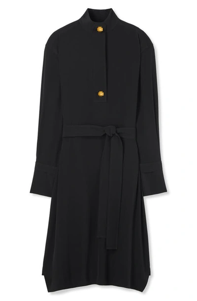 Shop St John Long Sleeve Silk Crêpe De Chine Dress In Black