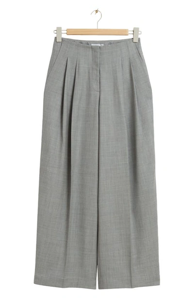 Shop & Other Stories High Waist Wide Leg Wool Blend Trousers In Grey