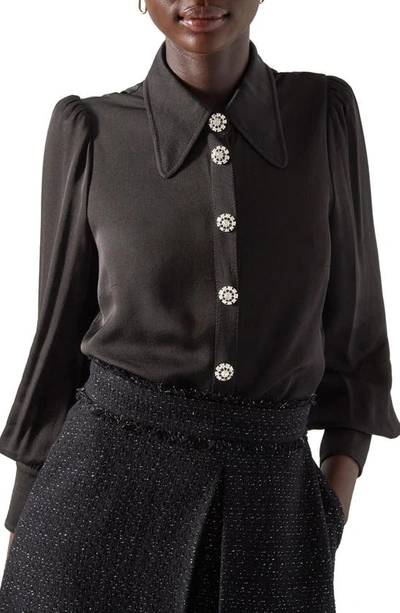 Shop Lk Bennett Sonya Embellished Button-up Blouse In Black