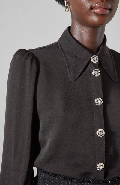 Shop Lk Bennett Sonya Embellished Button-up Blouse In Black