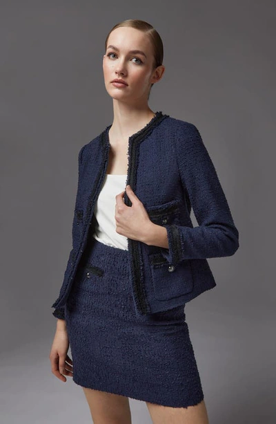 Lk Bennett Charlee Tweed Jacket In Navy