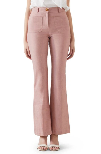 Shop Lk Bennett Avery Cotton & Linen Kick Flare Trousers In Pink