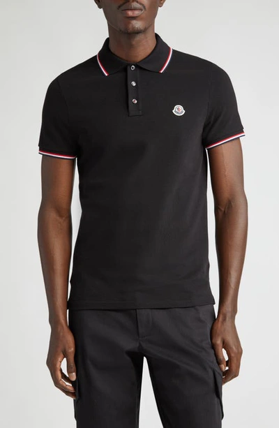 Shop Moncler Tipped Cotton Piqué Polo In Black