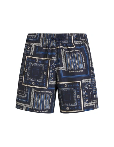 Shop Etro Navy Swim Shorts With Pochette Print In Blue