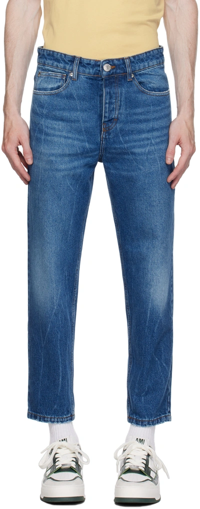 Shop Ami Alexandre Mattiussi Blue Tapered Fit Jeans In Used Blue/480