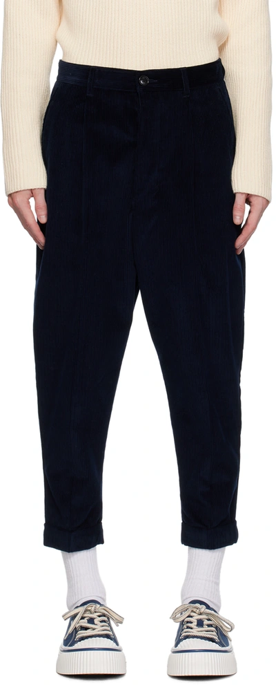 Shop Ami Alexandre Mattiussi Navy Carrot Oversized Trousers In Night Blue.430