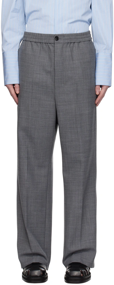 Shop Ami Alexandre Mattiussi Gray Elasticized Trousers In Heather Grey/087