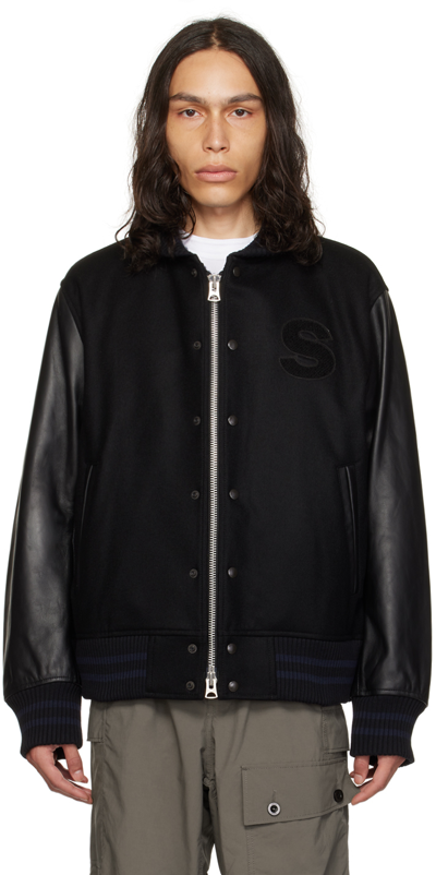 Shop Sacai Black Interstellar Leather Bomber Jacket In 001 Black