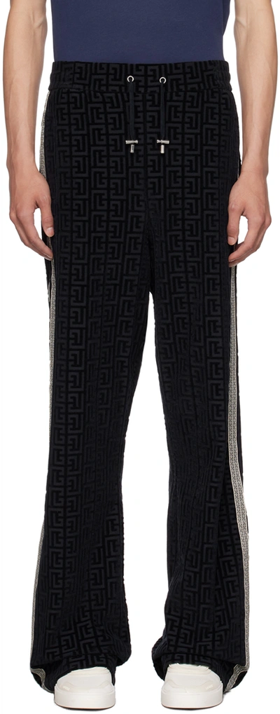 Shop Balmain Black Graphic Sweatpants In 6ae Bleu Marine Fonc
