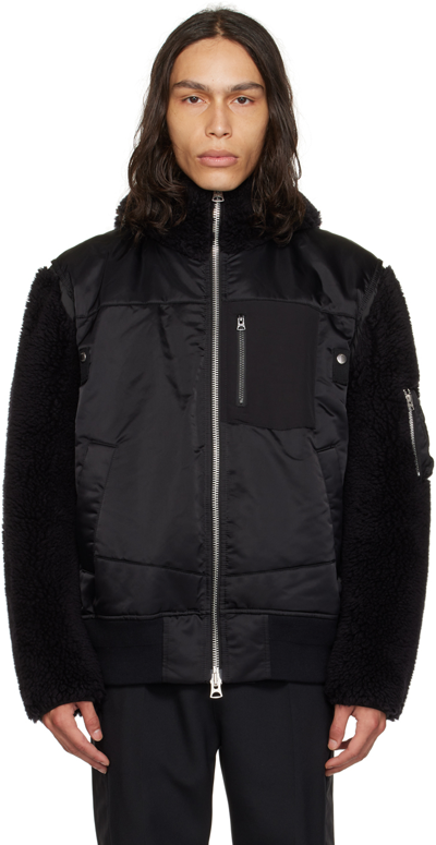 Sacai Black Zip Bomber Jacket In 001 Black | ModeSens