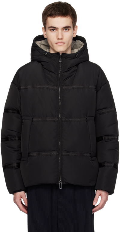 Shop Emporio Armani Black Zip Down Jacket