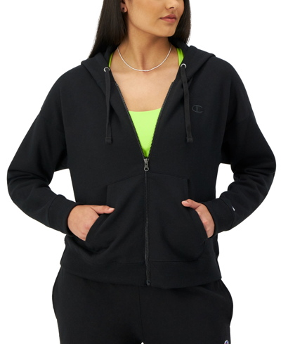 Shop Champion Women's Powerblend Full-zip Fleece Hoodie In Black