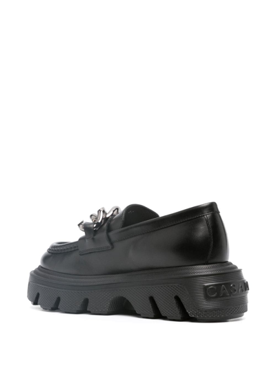Shop Casadei Chain-link Leather Loafers In Black