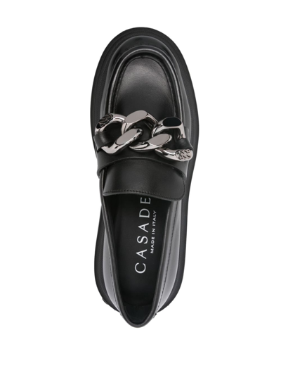 Shop Casadei Chain-link Leather Loafers In Black