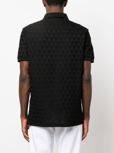 Shop Emporio Armani Patterned-jacquard Cotton Polo Shirt In Black