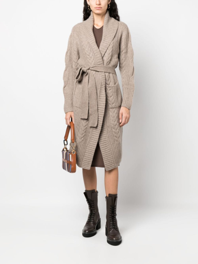 Shop Allude Belted-waist Cable-knit Cardigan In Neutrals