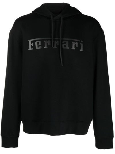 Shop Ferrari Logo-flocked Drawstring Hoodie In Black