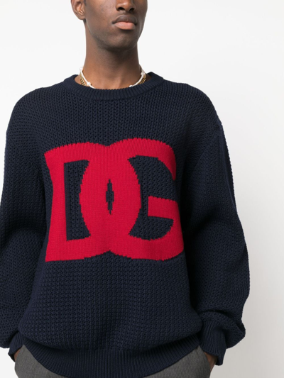 Shop Dolce & Gabbana Intarsia-knit Logo Wool Jumper In Blue